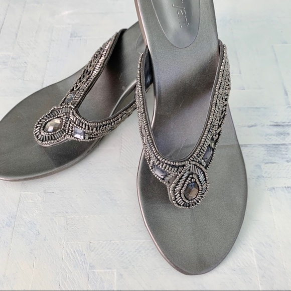 Lane Bryant Shoes - Lane Bryant Embellished Silver Kitten Heel Sandal